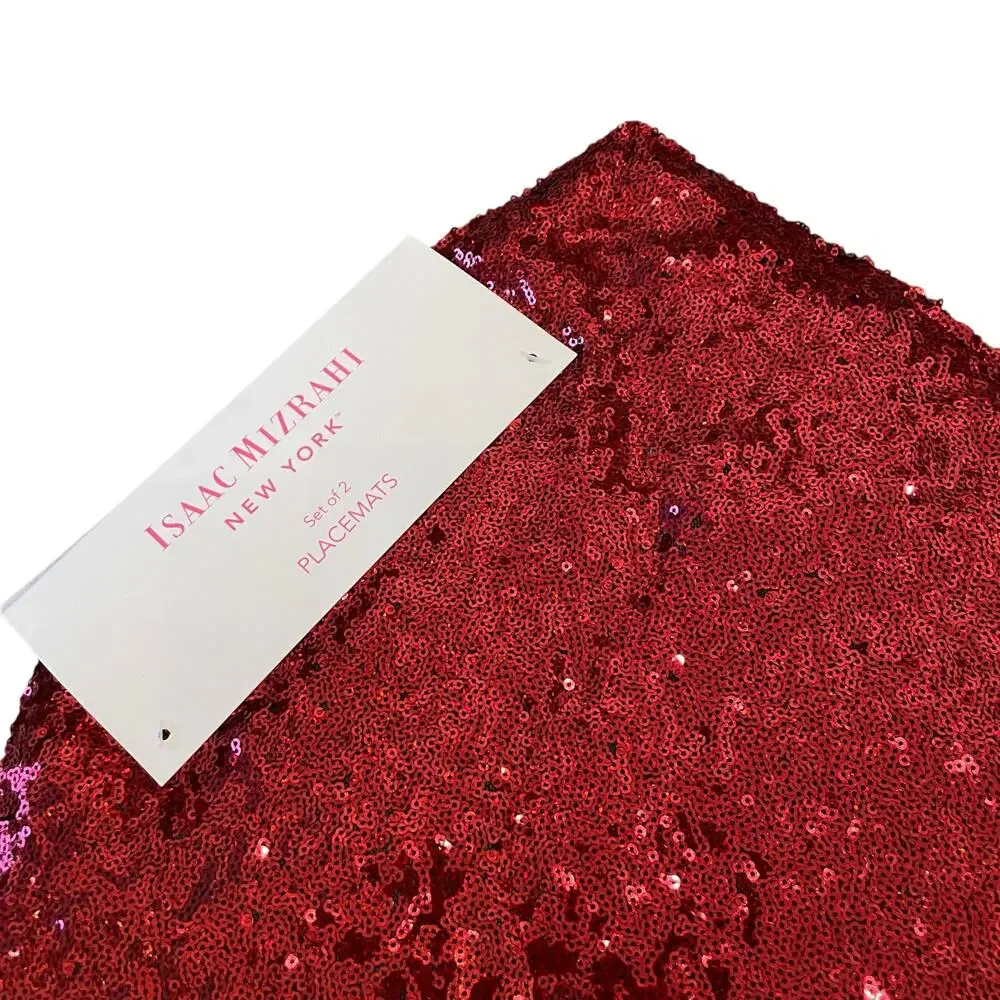 NEW Isaac Mizrahi Valentine’s Red Sequin LIPS Placemats Set Of 2